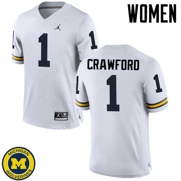 Women's Michigan Wolverines #1 Dylan Crawford White Official Game Jersey